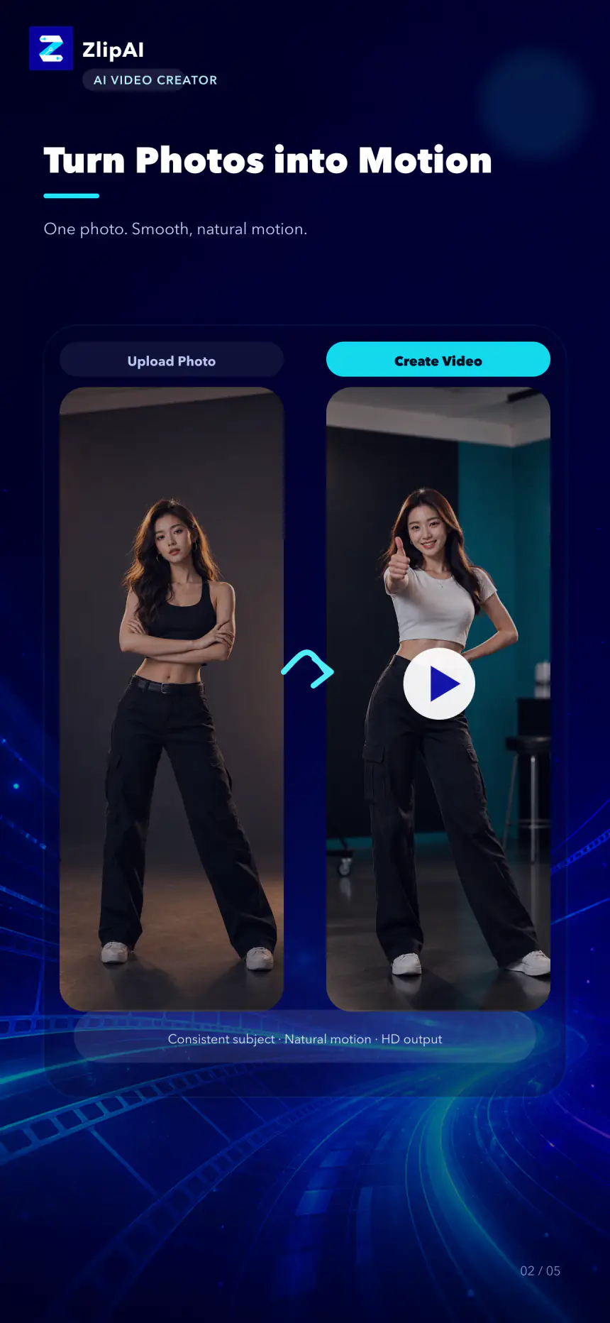 ZlipAI image-to-video creation screen