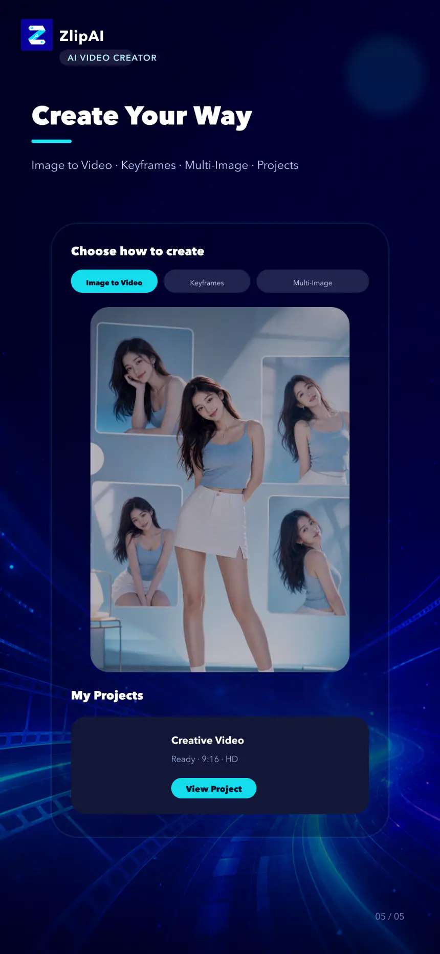 ZlipAI creative mode selection screen